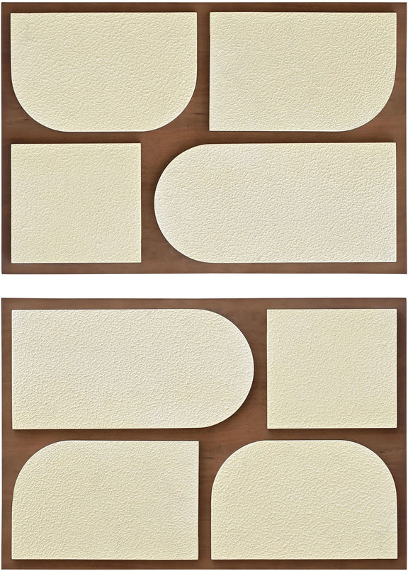 Mango wood 2-piece wall art with light wood frames and off-white rounded geometric blocks