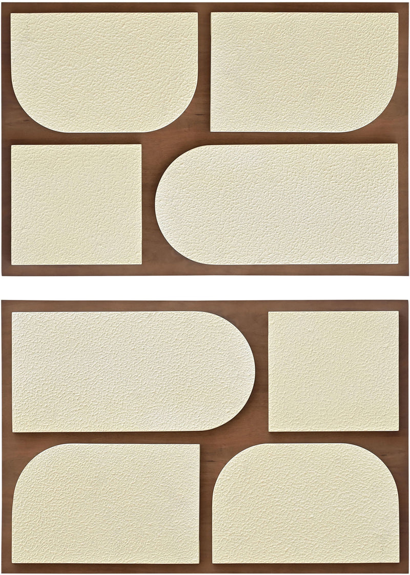 Mango wood 2-piece wall art with light wood frames and off-white rounded geometric blocks