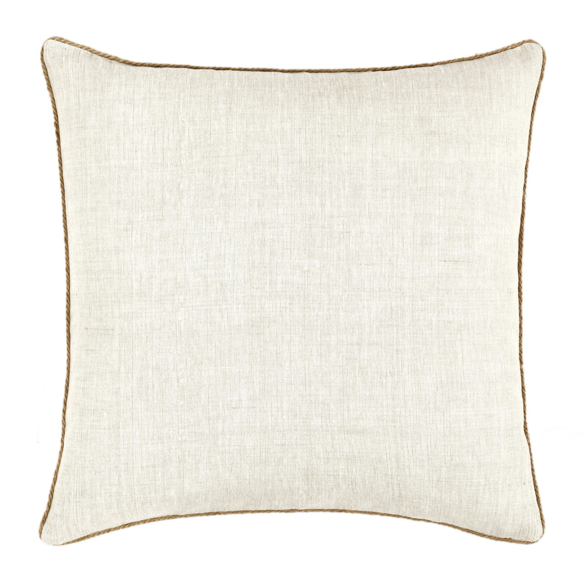 Solid cream square throw pillow with subtle woven texture and piped edge