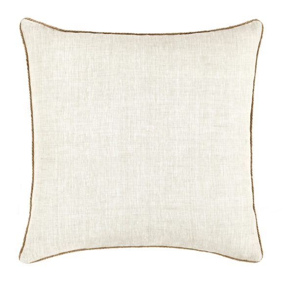 Solid cream square throw pillow with subtle woven texture and piped edge