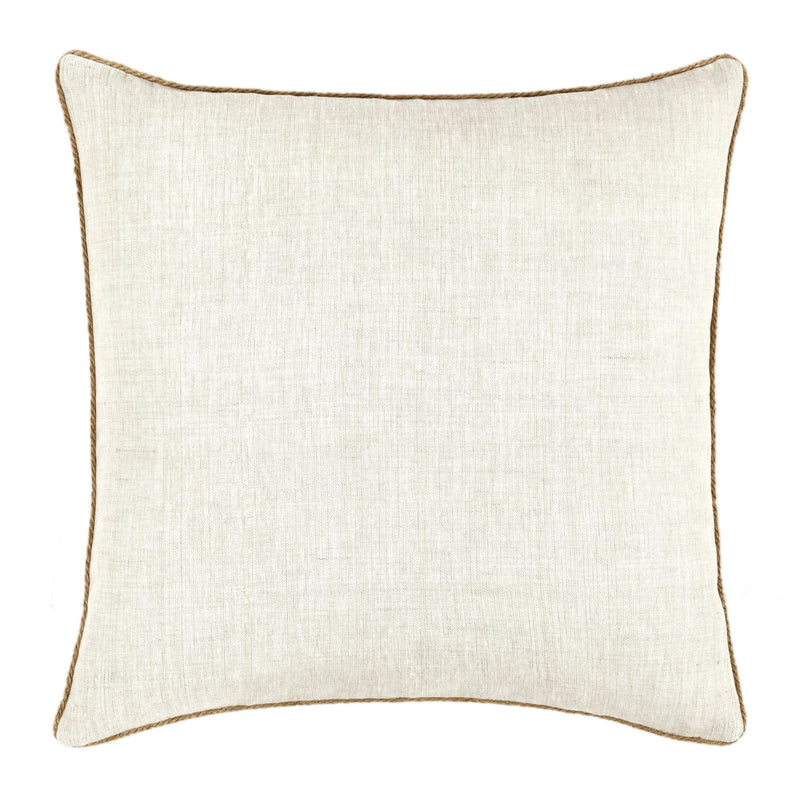 Solid cream square throw pillow with subtle woven texture and piped edge