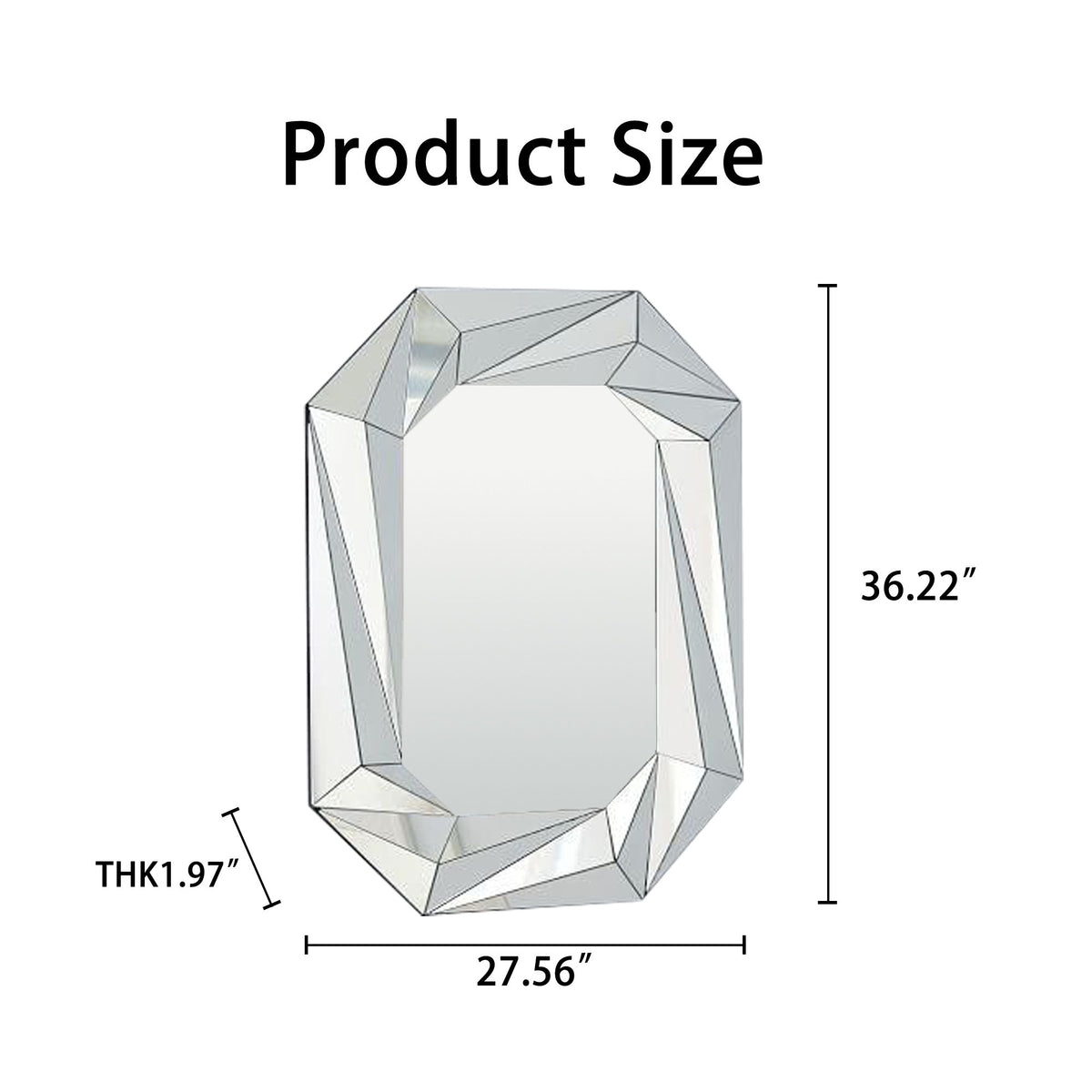 Diamond Shaped Wall Mirror With Beveled Edge Frameless Design - Silver