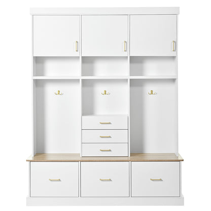 Hall Tree with Bench 6-Drawer Open Shelving White 75-inch