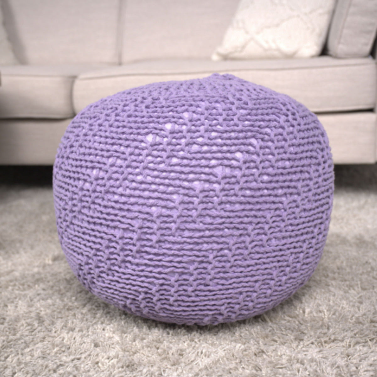 Bordeaux - Knitted Cotton Round Pouf Ottoman
