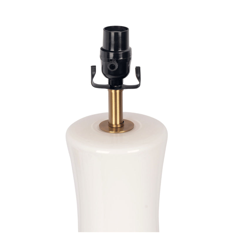 White ceramic table lamp with gold stem and black socket