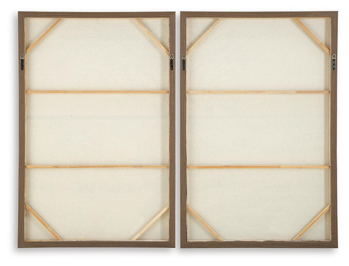 Set of 2 framed wall art backs with white backing and wooden support braces