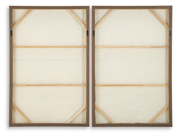 Set of 2 framed wall art backs with white backing and wooden support braces