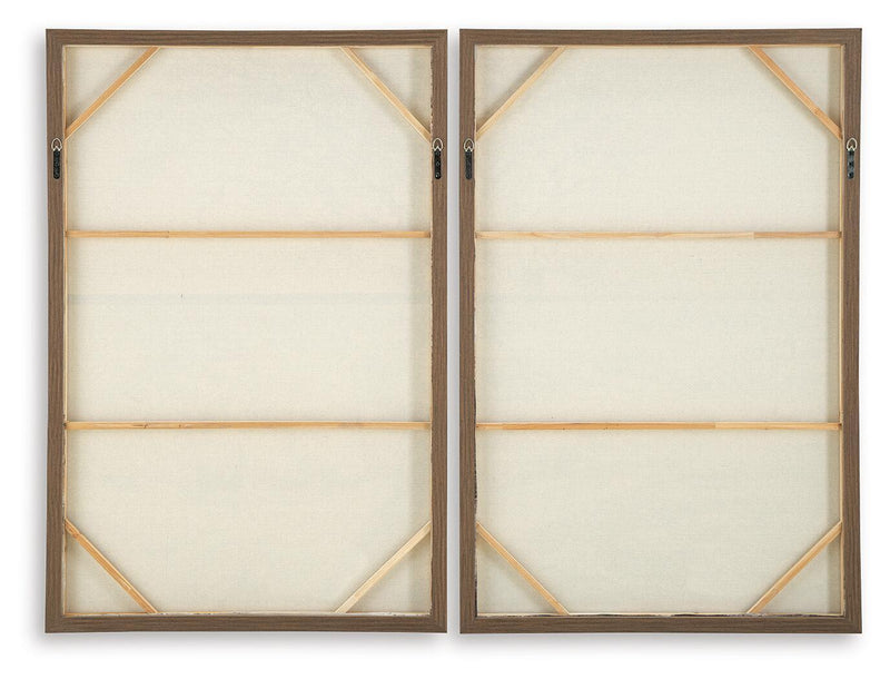 Set of 2 framed wall art backs with white backing and wooden support braces