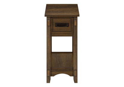 Accent End Table, 2 Tier, Narrow, Storage Drawer, Transitional - Walnut