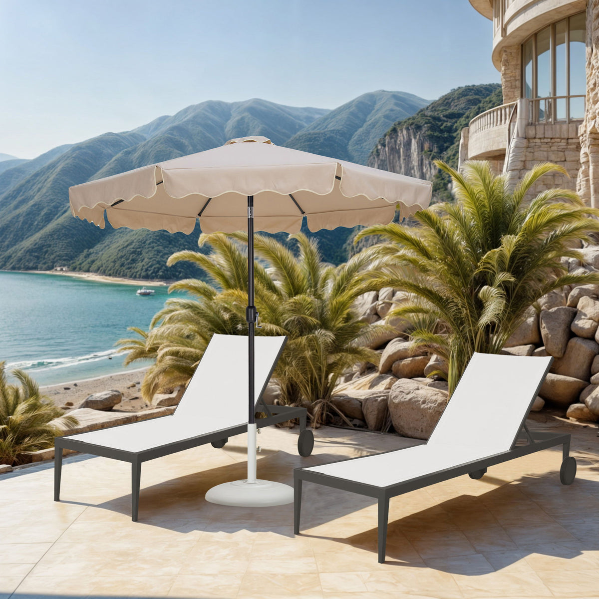 Amalfi - Patio Umbrella - White Base / Black Pole