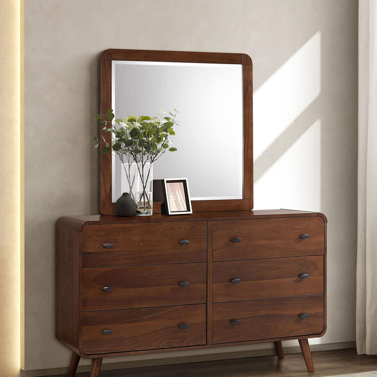Robyn 6-drawer Dresser with Mirror Dark Walnut