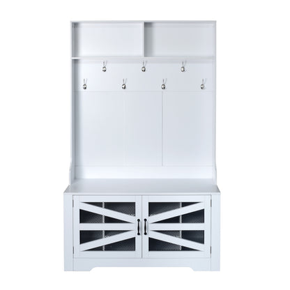 Hall Tree with Bench Adjustable Shelves White 43.3-inch