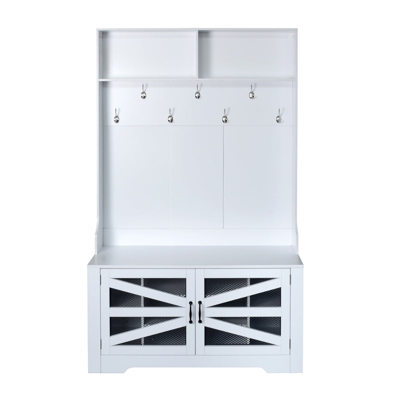 Hall Tree with Bench Adjustable Shelves White 43.3-inch