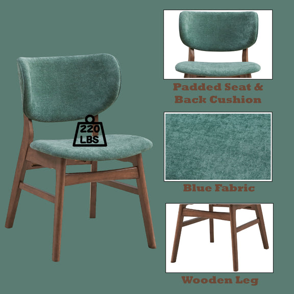 Dark green upholstered dining chair with padded seat and back cushion, wooden legs
