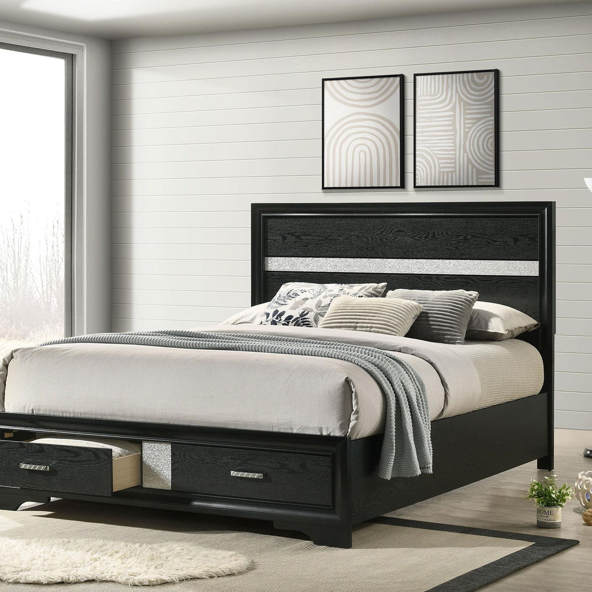 Miranda 51-inch Wood Queen Storage Panel Bed Black