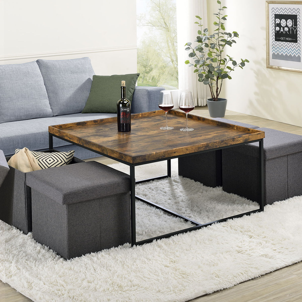 Vinny - Wood Grain Coffee Table Set With Raised Edges