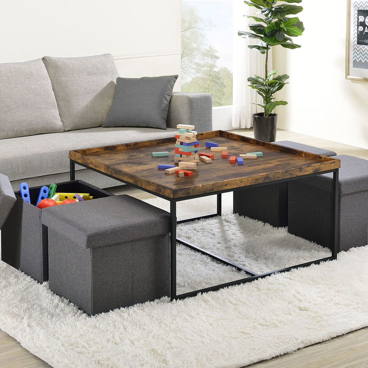 Vinny - Wood Grain Coffee Table Set With Raised Edges