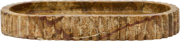 Light brown genuine marble tray with textured rim and ridged sides