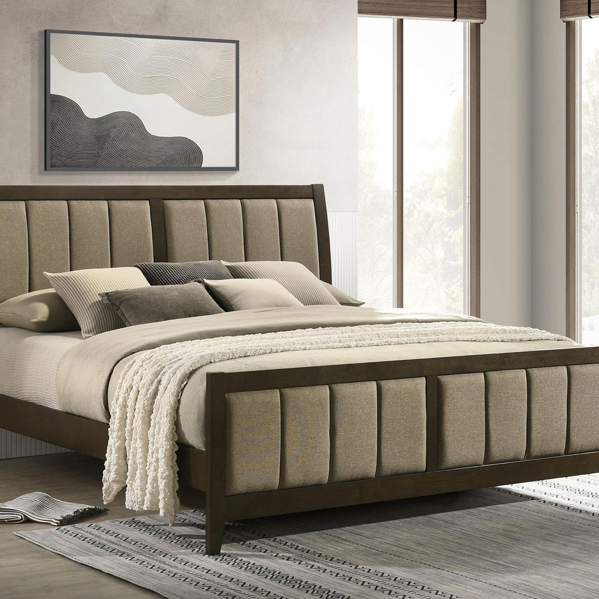 Wilkes 51-inch Upholstered Eastern King Bed Dark Cocoa