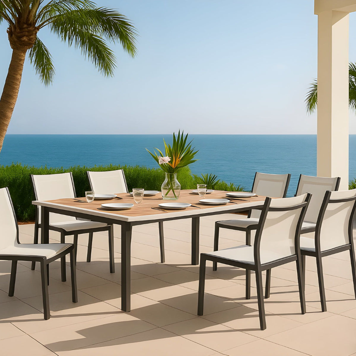 Nizuc - Outdoor Patio Dining Chair With Gray Frame (Set of 2)