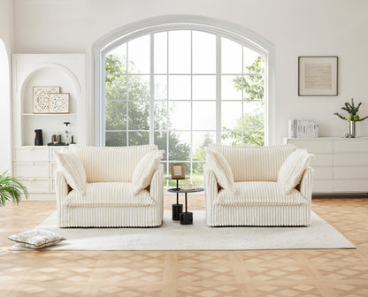 Set of 2 Slipcovered Corduroy Armchairs - Cream Corduroy