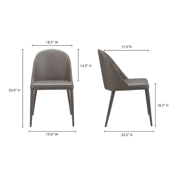 Gray dining chair pair with visible height and width measurement labels