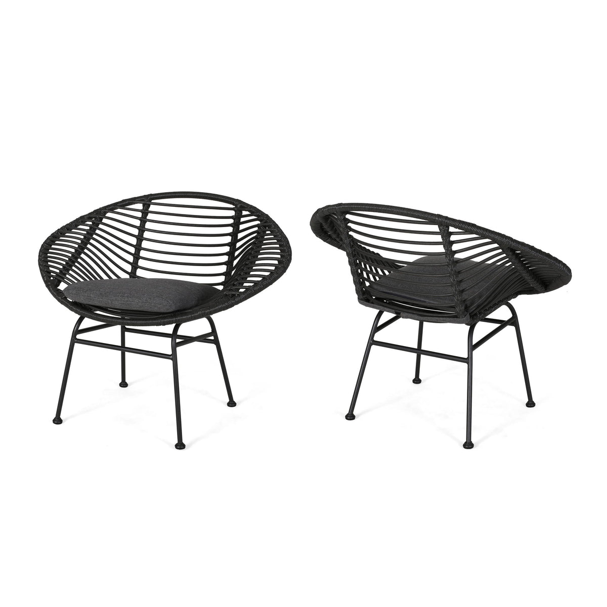 Cordella - Outdoor Woven Wicker Chairs With Cushions, (Set of 2)