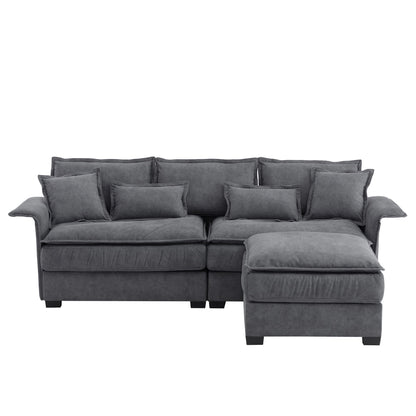 Oversized Luxury Sectional Sofa With Bentwood Armrests, 4 Seat Upholstered Indoor Furniture With Double Cushions, L Shape Couch With Ottoman For Living Room