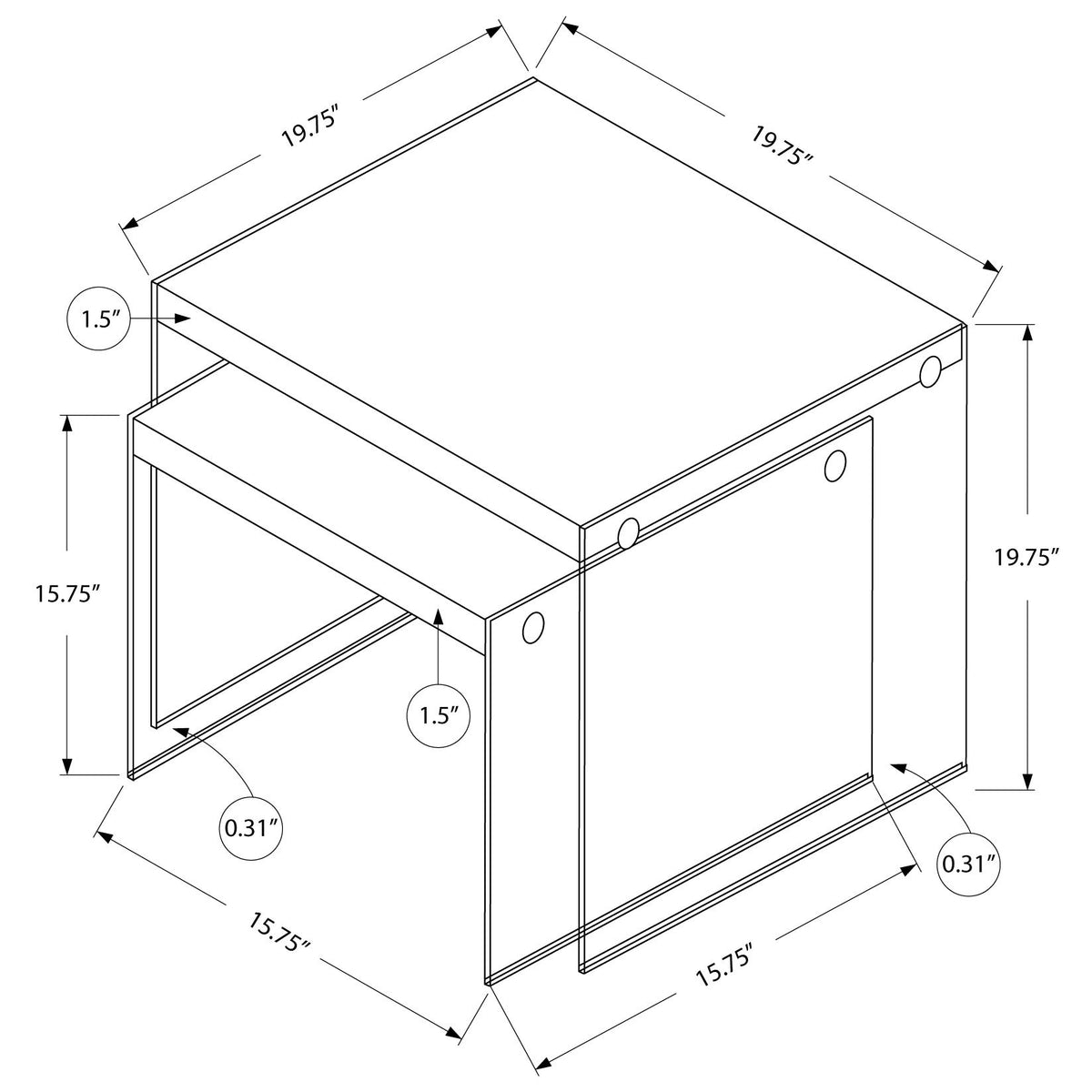 Accent Nesting Table Clear Tempered Glass For Living Room (Set of 2)