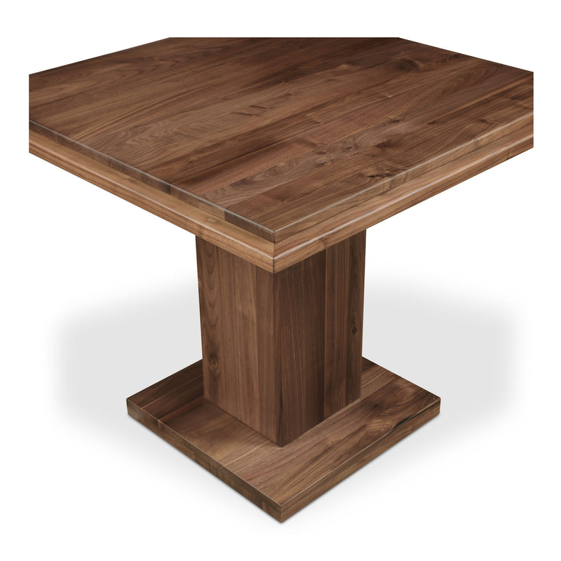 Walnut bar table with square tabletop and fluted pedestal base, front view