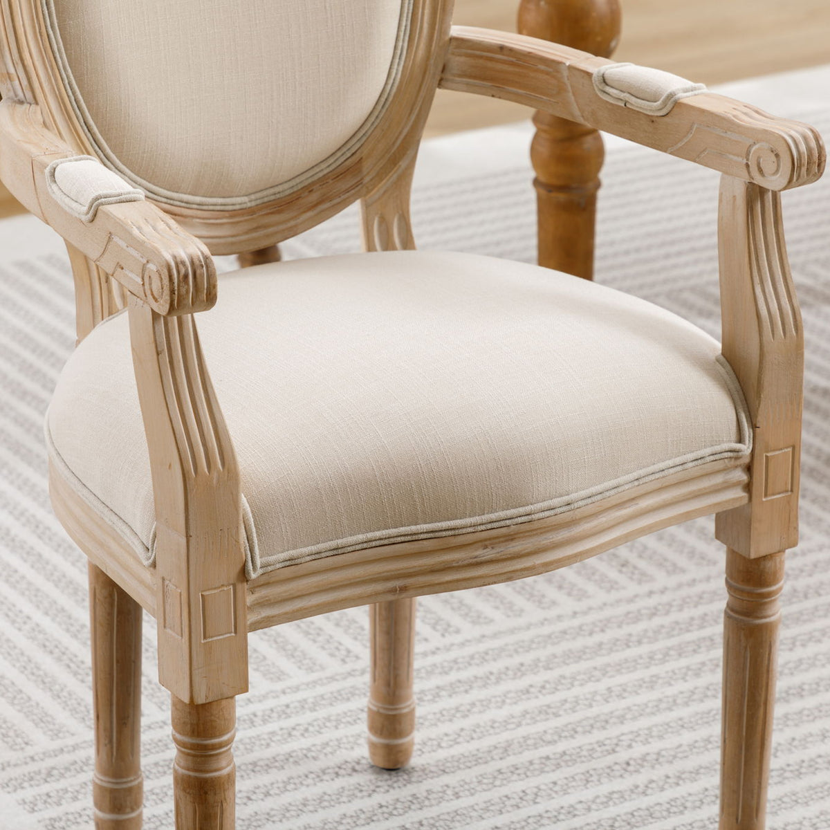 French Vintage Upholstered Fabric Dining Armchair (Set of 2)