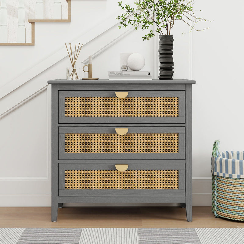 3 Drawer Cabinet, Natural Rattan, American Furniture