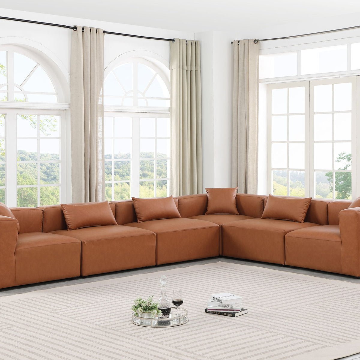 Cube - 6 Piece Modular Corner Sectional - Cognac