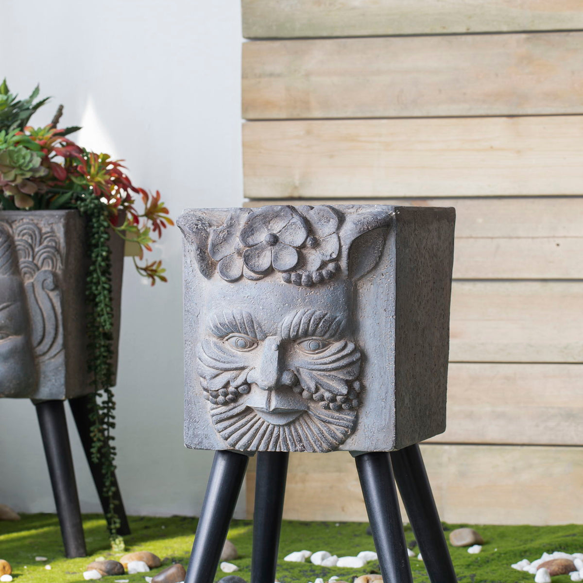 Greek God Statue Planter With Legs - Gray