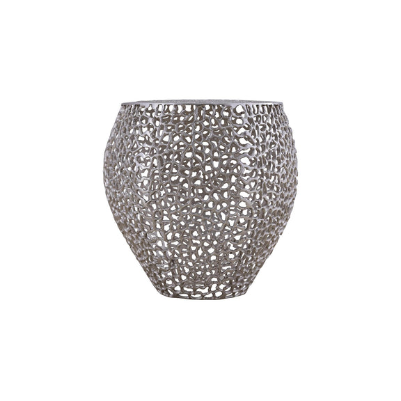 Silver openwork side table with a rounded body and flat top