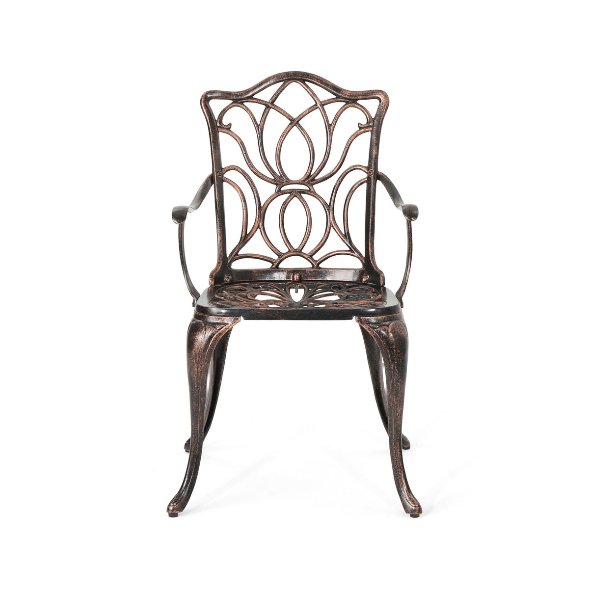 Outdoor Dining Chair With Floral Design And Curved Saber Legs (Set of 2) - Copper