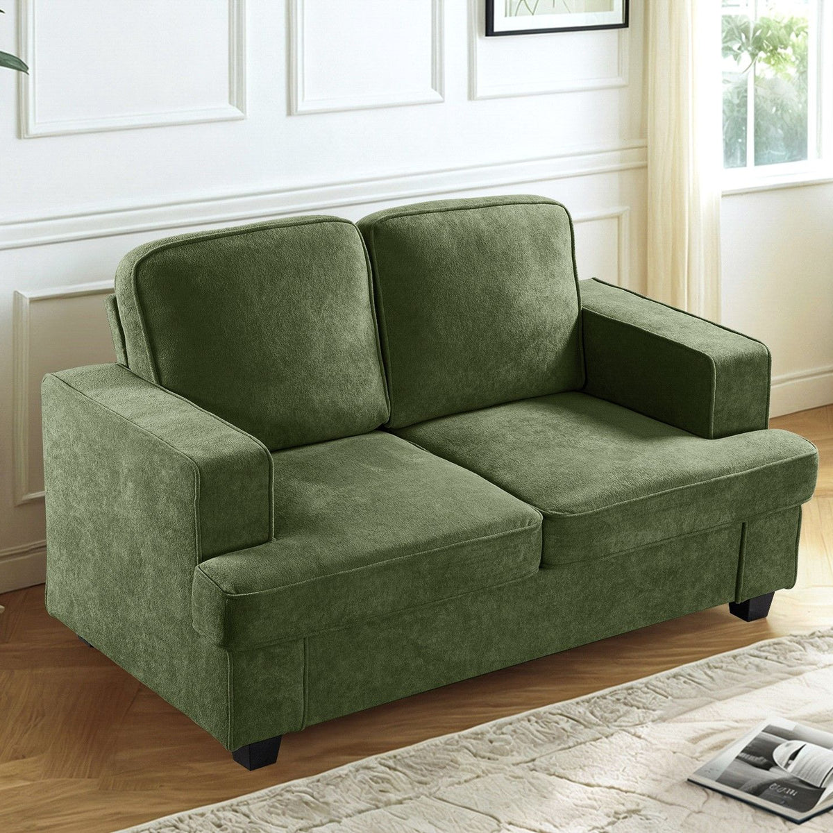 Modern Loveseat, Comfortable 2 Seater Couch With Deep Seating, Loose Back Cushions, Wide Arms