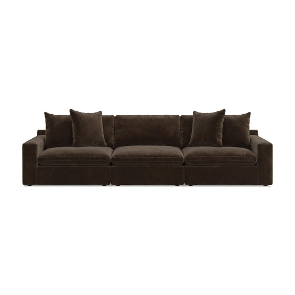 Dark brown 3-seat sectional sofa with four back pillows and three seat cushions