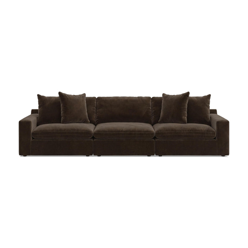Dark brown 3-seat sectional sofa with four back pillows and three seat cushions