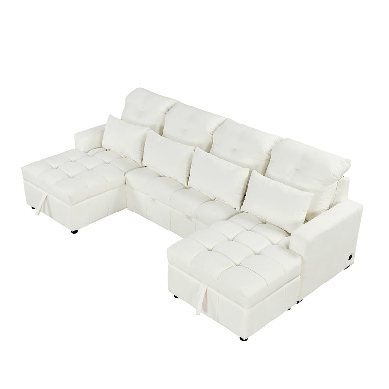 Oversized U-Shaped Versatile Sectional, Pull-Out Sofa Bed With Double Storage Chaise Lounges And 2 USB Ports For Living Room