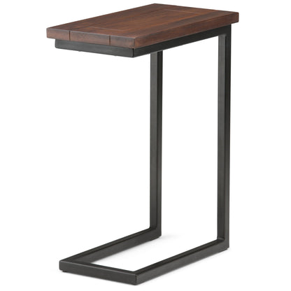 C side table with dark brown wood top and black steel legs