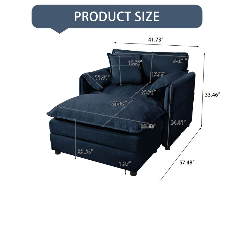 Oversized Chair With Movable Ottoman, Soft Upholstered Lounge Chair