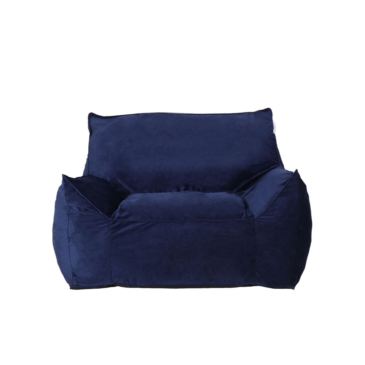 Bean bag chair with armrests in dark blue fabric