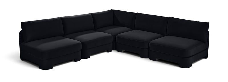 Black velvet 5-piece armless sectional sofa with corner and ottoman-style seats