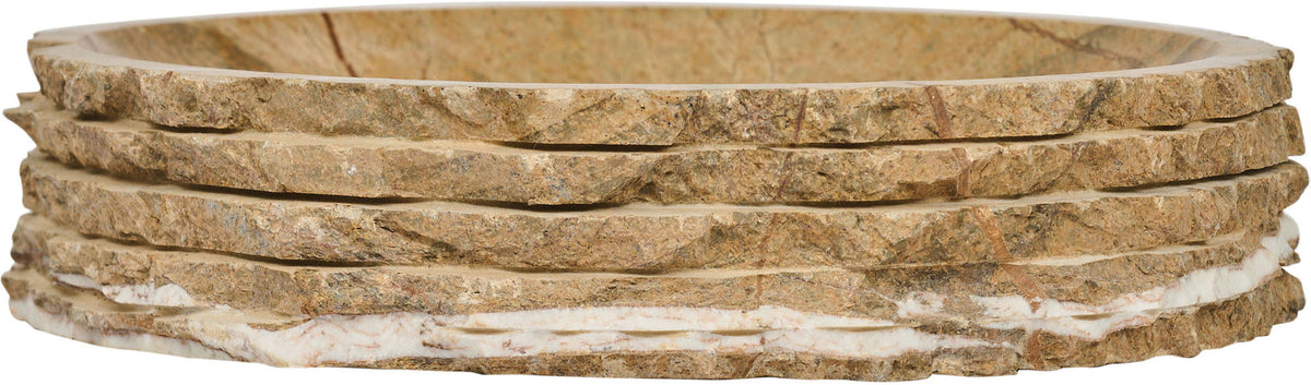 Stacked brown marble bowls with thin rims and visible stone striations