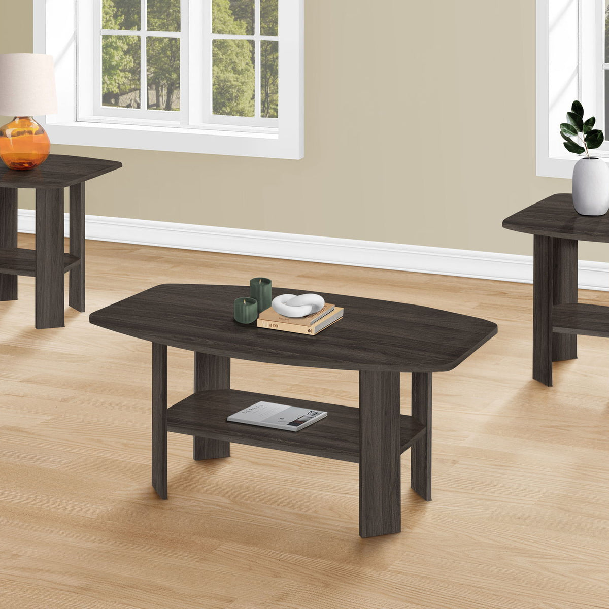 Table Set: Coffee, End, Side, Accent, Living Room, Transitional (Set of 3) - Oak