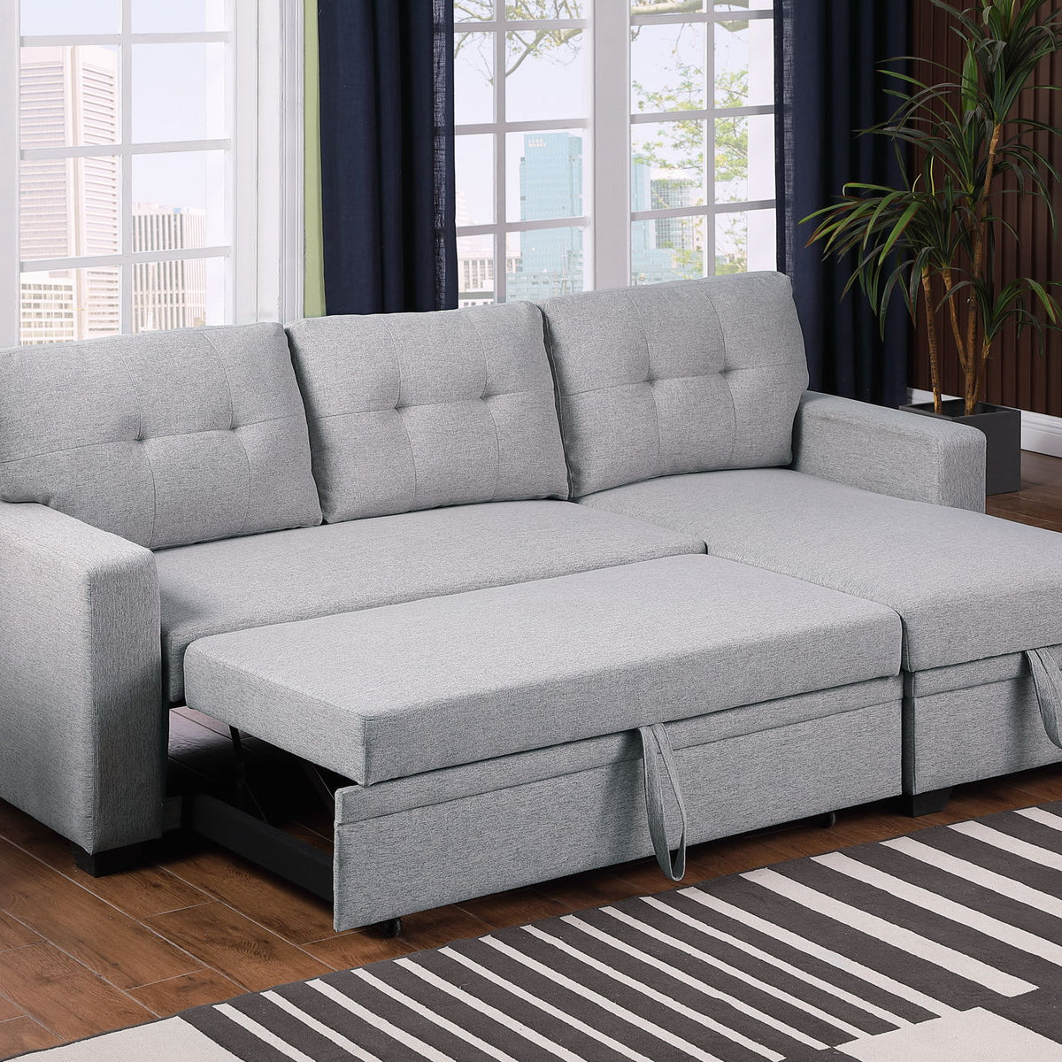 Upholstered Pull Out Sectional Sofa With Chaise