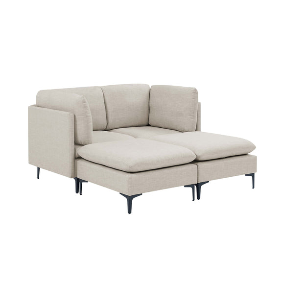 Beige upholstered sectional with tall legs and chaise platform cushion