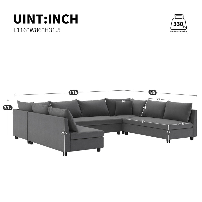 Modular Sectional Reversible U Shaped Couch Set, Free Combination Minimalist Style Oversized 8 Seat Convertible Sofa