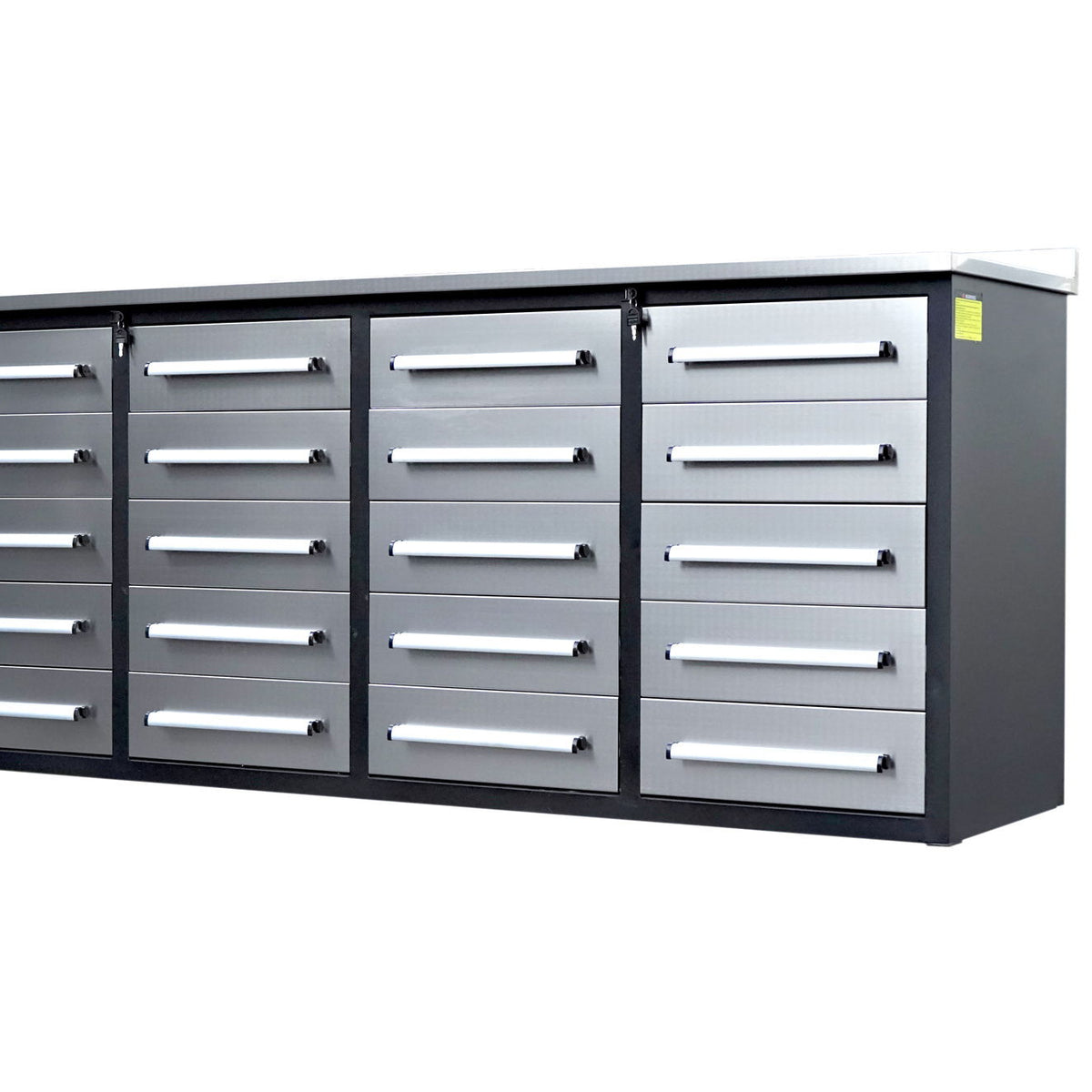 Garage Storage Cabinets With Workbench (With 20 Drawers) - Silver